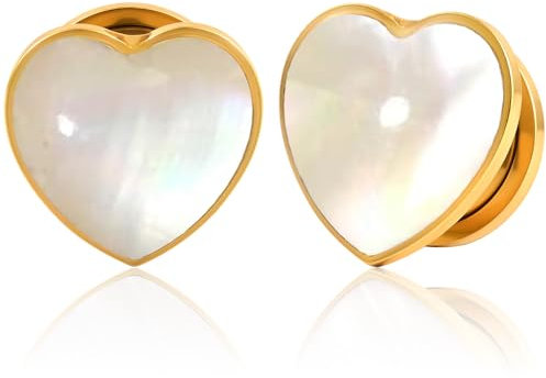 Vankula Ohr Tunnel 1 Paar Flesh Plugs Herz Muschel Edelstahl für männer damen Ohrpiercing Gestreckte Schmuck 10mm(00G) Gold