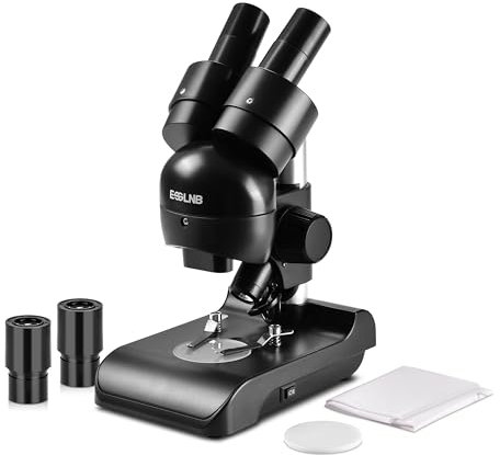 ESSLNB Stereo 30X Binokulares Mikroskop für Schüler und Studenten - tragbares Mikroskop für Kinder mit WF10x Okularen, 3X Objektivlinse, optischem Glas und LED-Lampe