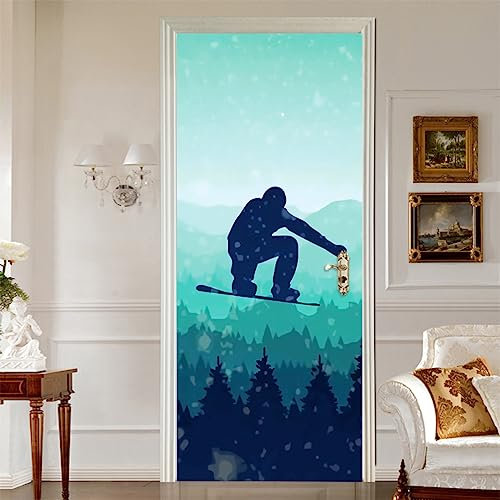 Sticker Porte Poster Planche à roulettes Papier Peint Effet trompe-l'œil Pour Salon Chambre Décoration De La Maison Stickers Muraux Imperméable Stickers Amovibles, Autocollant Porte（83 x 204cm）