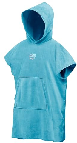 Aqua Speed: Premium Mikrofaser-Poncho-Handtuch mit Kapuze - Vielseitig, Schnelltrocknend & Komfortabel für Strand und Sport, Farbe:Light Blue 02, Größe:S 80x180 cm