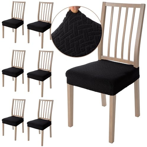 Viste tu hogar Pack 6 Funda Silla Comedor de 45 a 55 CM, Sin Respalda, 100% Poliéster, Impermeable, Fácil de Instalar y Limpiar, Cuadro, Negro