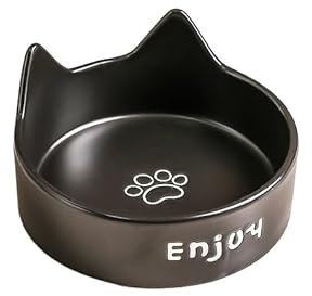 XINCHANG Ensemble de gamelles en céramique pour animal domestique, sans déversement, avec support en bois antidérapant (oreilles de chat noires)