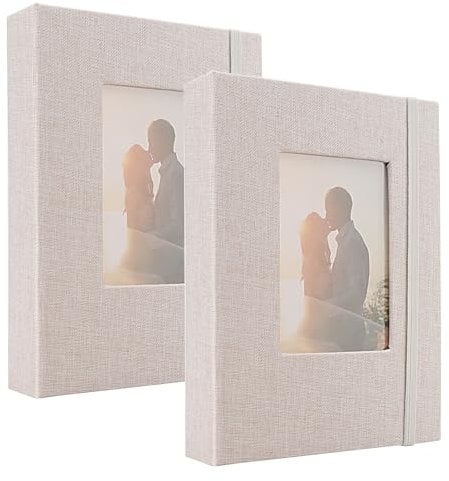 Kleines Fotoalbum 2er Set – Photo Album 10x15 – Leinencover mit Frontfenster – Einsteckalbum 10x15 – 26 Seiten – Kann 52 Fotos speichern – Ideal zur Aufbewahrung von Alltagsfotos oder Kunstwerken