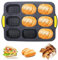 qhklew Antihaft Baguetteform Silikonformen, 9 Hohlräume Brötchenbackform, Brötchen Backblech Baguette Form Silikon für Backt French Bread, Breadstick, Brötchen, Brot, Schwarz