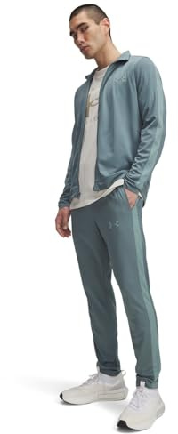 Under Armour Herren Rival Knit Track Suit, zweiteiliger Jogginganzug mit Hose und Sweatjacke, schnelltrocknender Trainingsanzug aus weichem Stricktrikot,Jasper Blue/Serpentine/Serpentine,XS