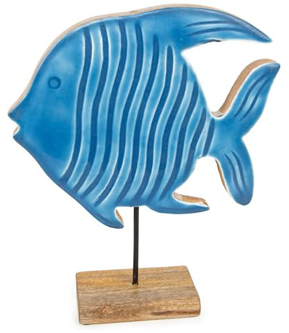 Logbuch-Verlag Fisch Figur aus Holz blau braun Dekoobjekt maritim Badezimmer Dekoration zum Hinstellen 25 cm