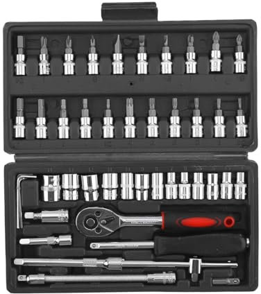 Pamatio 46 tlg Ratschenkasten Knarrenkasten Steckschlüsselsatz,1/4 Steckschlüssel-Satz, Werkzeugkoffer Mit Umschaltknarre, Ratschen, Steckschlüssel und Bitsatz, Klein