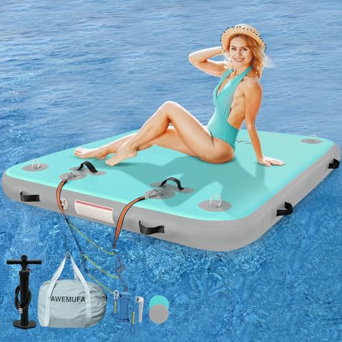 AWEMUFA Flotadores flotantes inflables de 5 x 6 pies, hamaca de agua inflable, muelle flotante, lago, piscina, isla flotante, balsa, almohadilla de plataforma de aire, tapete de agua, flotadores de