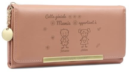 Porte-Monnaie Femme Cadeau Personnalisé - Portefeuille en Cuir PU avec Nom à Graver, Nombreux Compartiments, Idéal pour Anniversaire, Fête des Mères, Noël, Cadeau Mamie Original (Famille de 2)