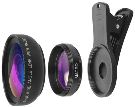 Lente Macro para Móvil HD y Objetivo Super Gran Angular de 37mm 0,45X - Kit 2 en 1 para Cámara de Teléfonos Smartphone con Clip. Compatible con la Mayoría de Teléfonos Móviles Android/iOS.