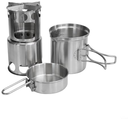 Ensemble réchaud à bois et marmite, réchaud de camping portable pour l'extérieur, le camping, la pêche et la randonnée