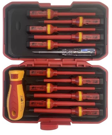 EVOGES 1000V VDE 13 Piece Insulated Screwdriver Kit, 13 Piece Compact Set with Chrome Vanadium Steel Magnetic Screwdrivers with Rapid Change Handle
