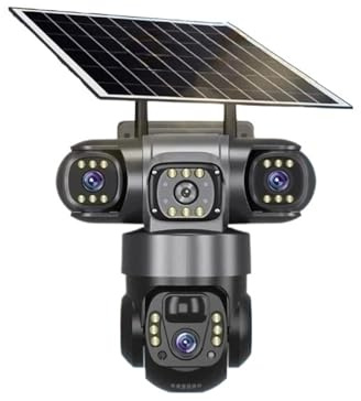 MDFCJHS V380 12MP HD Solar Outdoor Camera 3 Lens 3 Screen CCTV Night Vision IP66 Waterproof PIR Human Detect Wifi Security Camera(4G Cam Add 32G)