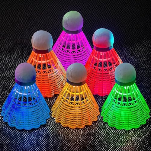 Umllpet Led Badminton Bälle, 6 Stück Led Nylon Sportbadminton, LED Licht Federballs, Leuchtende Federbälle, Leucht-Federball Federbälle Badminton Set für Indoor Outdoor Sportaktivitäten