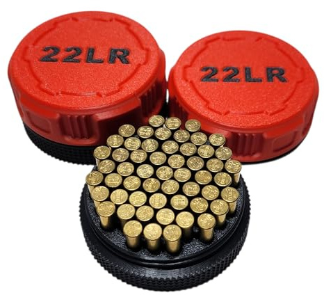 Mini Ammo Storage Boxes for .22LR Ammunition – Compact Durable Ammo Case with Screw-On Lid, Portable Pocket Size - Pack of 2 (Red & Black)