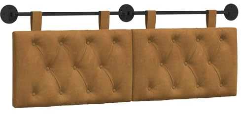vidaXL Hängendes Kopfteil Braun Samt, Schlafzimmer, modernes Wand-Kopfteil, rechteckig mit Samtbezug, gesteppt, Holzwerkstoff, platzsparende Dekoration