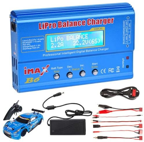 B6 LiPo Battery Charger, HOVCEH 80W High-Efficiency LiPo Balance Charger, RC Battery Charger with LCD Screen, Lithium Battery Charger for RC Models, Drone Enthusiasts and Small Studios