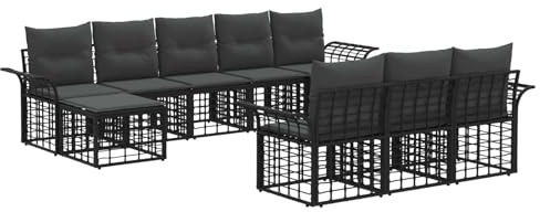 vidaXL Outdoor-Sofagarnitur 10 pcs Schwarz und Dunkelgrau Polyester, Verstellbare Fußpolster, modernes, wetterfestes Sofa-Set, Flexible Anordnung, Gartenmöbel, Lounger für die Terrasse