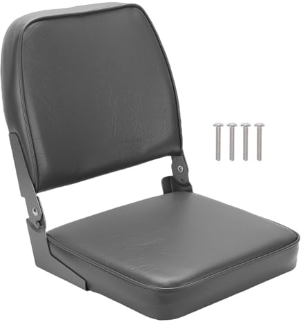 Folding Low Back Gray Boat,Padded Fishing Boat Chair with Backrest | Boat Chairs With Thick Cushion,Aluminum Hinge,Use universal 5x5 Mount,Marine Grade,UV&Tear Resistant,All-Weather Protection