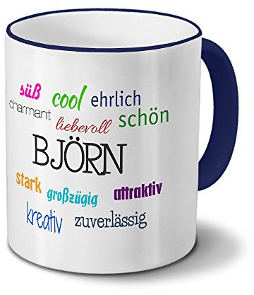 printplanet Tasse mit Namen Björn - Positive Eigenschaften von Björn - Namenstasse, Kaffeebecher, Mug, Becher, Kaffeetasse - Farbe Blau