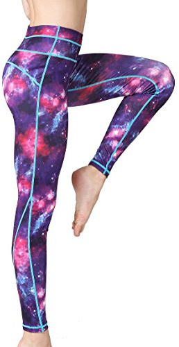 FLYILY Damen High Waist Elastische Sporthose mit Bunte Blumen Design Blickdichte Sport Leggings Lange Sportleggins Yogahosen
