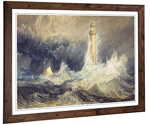 Big Box Art Framed Print of Joseph Mallord William Turner Bell Rock Lighthouse Design | Wall Art Picture| Home Decor for Kitchen, Living Room, Bedroom, Office, Walnut, A2 / 24.5x18 Inch / 62x45cm