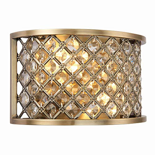 Wall Light in Antique Brass with Clear Crystal Glass Beads Dimmable Wall Lamp