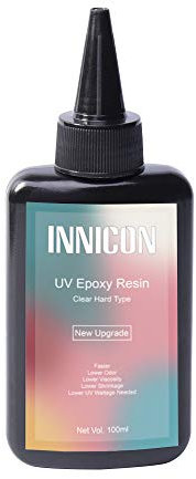 INNICON Epoxy UV Resin Gel Glue Set, 100ml Quick Curing Hard Type Crystal Clear Ultraviolet Curing, DIY Homemake Jewelry Cosmetic for Silicone Molds Pendants Earrings Bracelets Crafts Making
