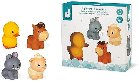 Janod - Gicleurs Animaux de la Ferme 4 pièces - Jouet de Bain Premier Âge - Dès 10 mois, J04702