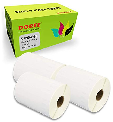 DOREE 3 Rollen S0904980 große Versandetiketten, kompatibel mit Dymo S0904980, 104 mm x 159 mm weiße Etiketten, für Dymo LabelWriter 4XL Etikettendrucker (220 Etiketten pro Rolle).