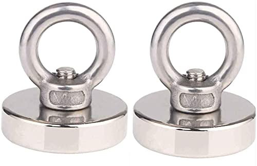 JAKAGO 41KG Pulling Force Strong Rare Earth Magnets Round Neodymium Fishing Magnet Diameter 1.4 (36mm) Magnetic Hooks for Magnet Fishing Metal Detector Recovery Treasure Finder (2 Pieces)