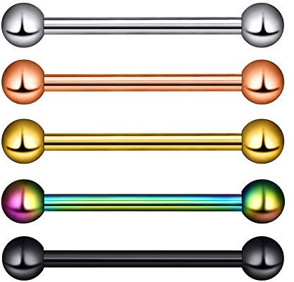 Longbeauty 5 Pcs 1.2 mm Piercing Barbells Set 316L Edelstahl 14mm Hantel Stabs mit Kugeln Helix Industrial Intim Brust Nippel Tragus Ohrringe Zungenpiercing Schmuck