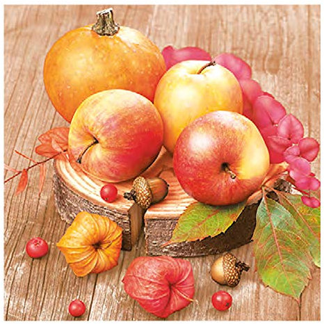 Auswahl Motiv - 20 Servietten / Napkins - ca. 33 x 33 cm 3-lagig - Herbstkomposition Äpfel Kürbis Beeren Lampionblume - Tisch-Deko Basteln Serviettentechnik