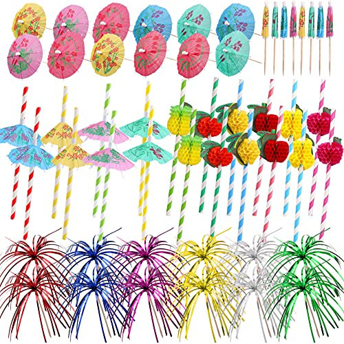 HOWAF 150pcs Cocktail Party Dekorationen,Cocktail Fruit Label, Papier Strohhalme,Papier Regenschirm Sticks für Getränke Sommer Party Drink Dekorationen Hawaii Tropical Party Dekoration Cocktailzubehör