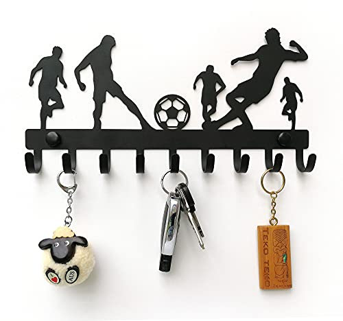 ELFSELF® Fußballdesign Schlüsselbrett für die Wand - Mit dem Schlüsselboard alles ordentlich organisiert - 9 Aufhänger Sport & Fussball Deko Schlüsselablage - Geburtstag Geschenk