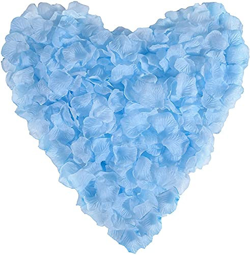 Anaoo 3000pcs Pétales de Rose Blanche Artificielle Décoration Romantique pour Mariage, Saint Valentin, Fête, Anniversaire Pétales de Fleur Cadeau pour Amie/Copine/Financée/Femme, Bleu Clair