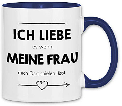 wowshirt Tasse ich liebe es wenn meine Frau mich Dart spielen lässt Dartspieler, Farbe:White - Navy