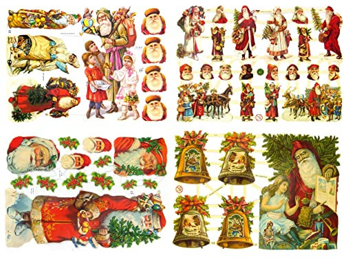Glanzbilder Weihnachtsmann Nicolaus Motiv Set aus 4 verschiedenen Oblaten Papierbögen zum Basteln und Verzieren
