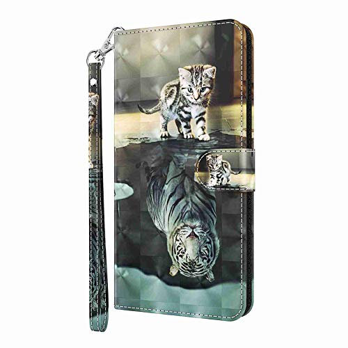 Reevermap Samsung Galaxy A04S Hülle für Samsung Galaxy A13 4G Handyhülle Schutzhülle Klappbar 3D Muster PU Leder Flipcase Tasche mit Magnetisch Ständer Kartenhalter Bookstyle,Katze & Tiger