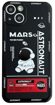 Yonds Queen Compatible with iPhone 13 Cute Case, Cool Cartoon Astronaut Space Rocket Design Stylish Bumper Soft TPU Rubber Protective Anti-Slip Shockproof Fashion Case(iPhone 13, Black)