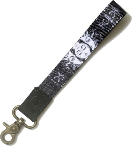DQL Handgelenk-Schlüsselband für Ausweise, niedlicher Schlüssel-Ausweishalter, Handschlaufe, Schlüsselband für Damen, Black Sun, Wrist lanyard