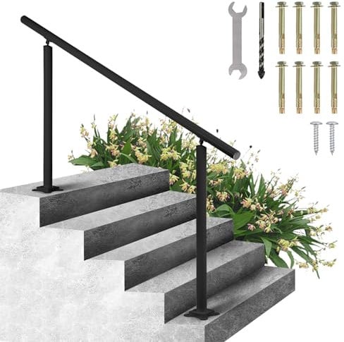 VEVOR Main Courante Escalier 152,8 x 91 cm Rampe Escalier Noir Capacité de 70 kg Balustrade Escalier 0 à 5 Étapes Aluminium Robuste Accessoires Complets pour Divers Escaliers Intérieurs et Extérieurs