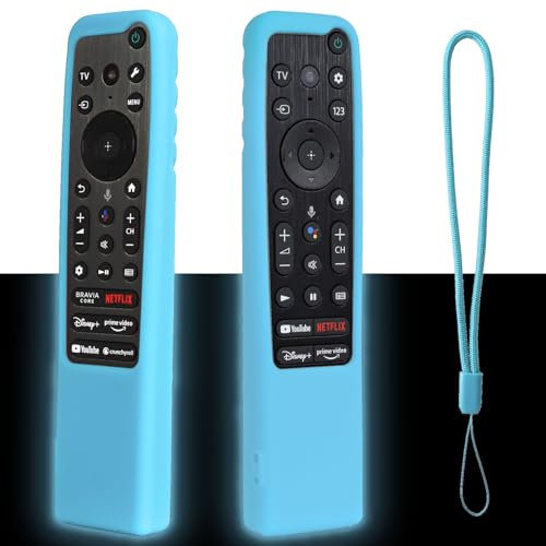 Luminous Blue Remote Cover Fit for Sony Bravia TV 2022/2023 Backlit Remote Control RMF-TX910U/TX900U RMF-TX810U/TX800U, Remote Case Washable, Anti-Lost with Strap - Glow Blue