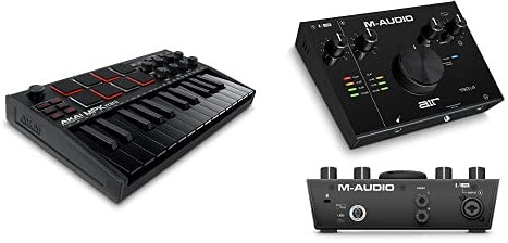 AKAI Professional MPK Mini MK3 Black con interfaz audio AIR 192|4 de M-Audio - Teclado Controlador MIDI USB de 25 Teclas y 8 Drum Pads con Tarjeta de sonido USB y software de producción musical