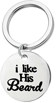 Schlüsselanhänger Personalisiert Edelstahl, Schlüsselanhänger Personalisiert Pärchen Rundes Etikett mit Gravur Ich Mag Seinen Bart Silber