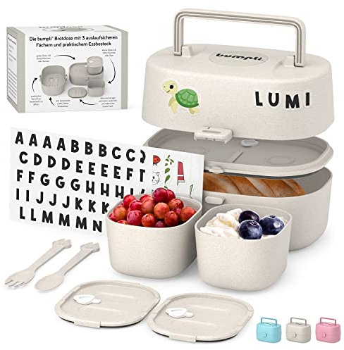 bumpli® Brotdose Kinder mit Fächern inkl. GRATIS Namensticker - 100% BPA-Frei - Bento Box Kinder, Brotbox für Mädchen & Jungen, Snackbox, Perfekt für Schule, Kindergarten & Ausflüge