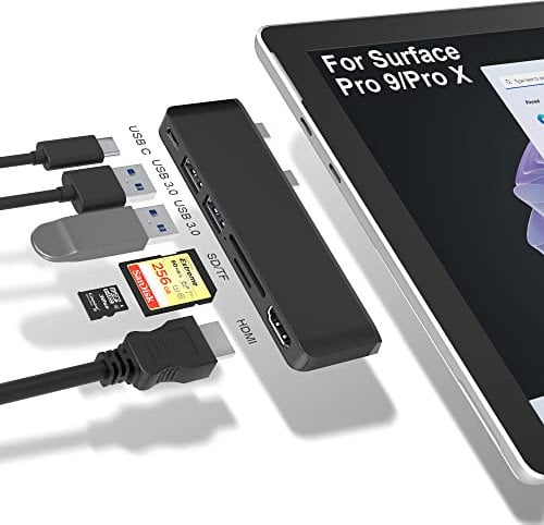 Surface Pro 9 Hub Docking Station Multi Port 6-in-2 mit Thunerbolt4 USBC 4K Display 40Gbps Data PD Charging | HDMI | USB3.0 | microSD TF SD Card Reader für Microsoft Surface Pro X|9
