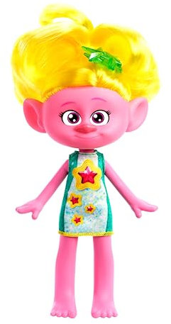 Mattel DREAMWORKS TROLLS Gemeinsam Stark – Haarige Überraschungen Viva Puppe mit leuchtend gelbem Haar und sternförmiges Zubehör für kreativen Modespaß, für Kinder ab 3 Jahren, HNF14