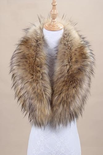 PTNKUIIY Damen Fellkragen Pelzkragen, Pelz Schal Winter Fuchspelz Kragen Pelzkragen Fuchsfell Winterkragen Wärm Fellschal Kragen Abnehmbare Halswärmer für Jacken Wintermantel Kapuze 90CM,Khaki