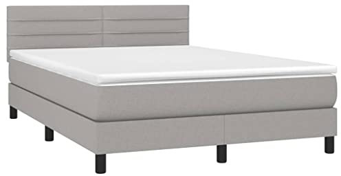 vidaXL Boxspringbett mit Matratze Doppelbett Polsterbett Hotelbett Bett Bettrahmen Bettgestell Lattenrost Schlafzimmerbett Hellgrau 140x200cm Stoff